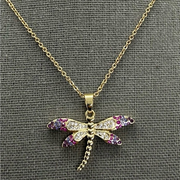 Gold plated dragonfly necklace with studs - Picture 3 of 4